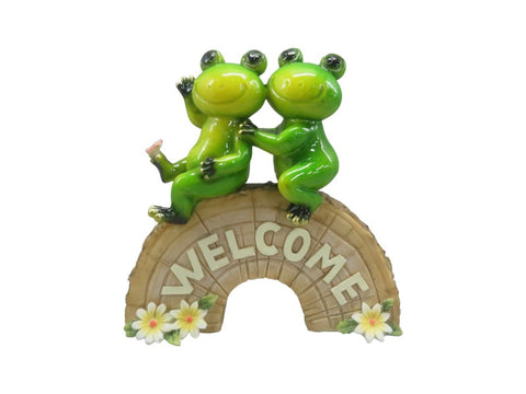 Twin Frog on Welcome Arch Ornament Figuring Garden House Home Decor 15cm