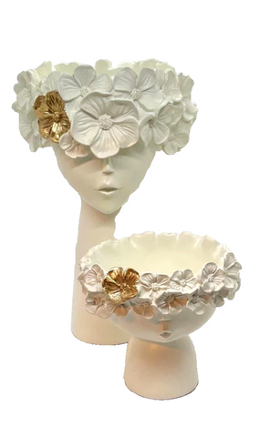 Neo Resin Floral Wreath Pot Vase Lady in Cream 2 Size 18cm / 28 cm