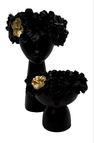 Neo Resin Floral Wreath Pot Vase Lady in Black 2 Size 18cm / 28 cm