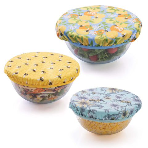 IS GIFT Breathable Cotton Bowl Covers Bee Pattern Set of 3 31 28 23 cm