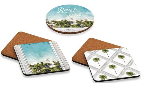 Kelly Lane Bahamas Beach Set of 6 10cm Cork Coaster 3 Choices Home House Decor