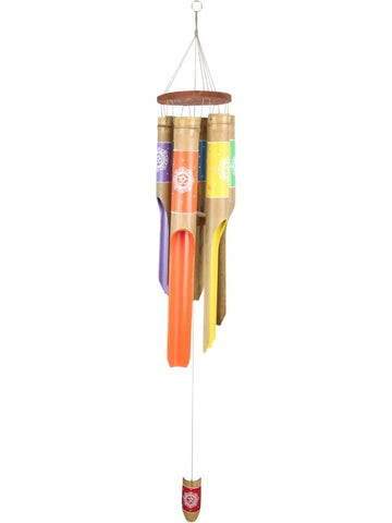 6 Tube Bamboo "Om" Meditation Wind Chime in 7 Chakra Colours 100cm