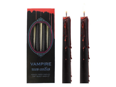 Pack of 4 Black Vampire Tears Long Candles Bleeds Red Wax When Burning Novelty Halloween