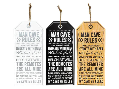 MAN CAVE Rule Home Hanging Plaque22 x 55 cm Natural Black White