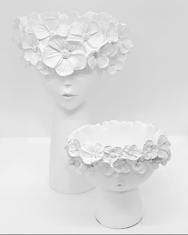 Neo Resin Floral Wreath Pot Vase Lady in White 2 Size 18cm / 28 cm