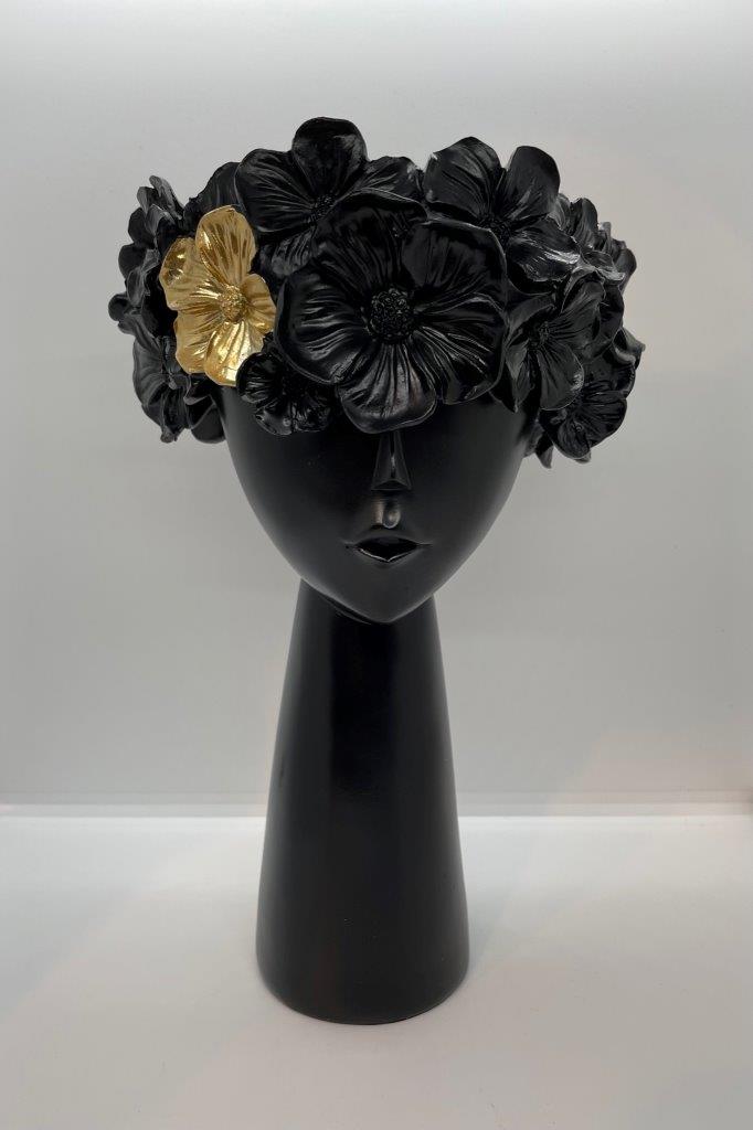 Neo Resin Floral Wreath Pot Vase Lady in Black 2 Size 18cm / 28 cm