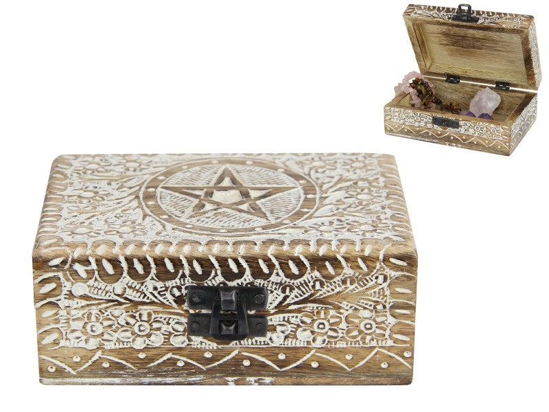 Pentagram Carved Box Magic House Home Table Decor in Natural White 15 x 10 cm