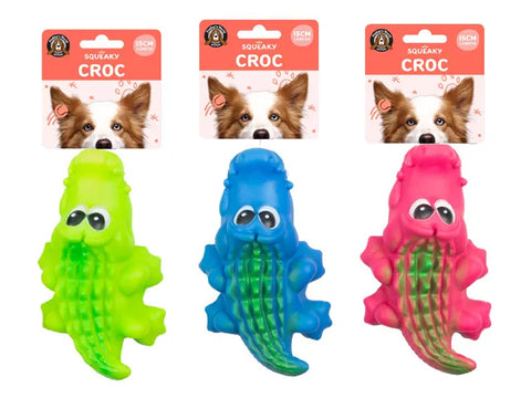 Squeaky Dog Pet Fun Noise Toy Vinyl Crocodile Corc 3 Colour 15cm L