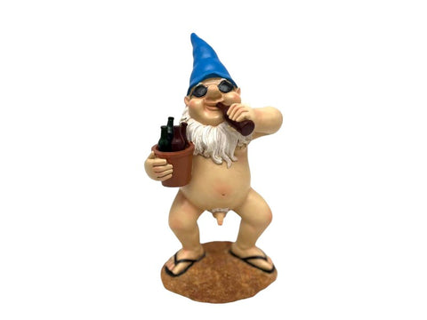 Naked Gnome Drinking Beer Figurine Statue House Home Garden Decor 28 cm