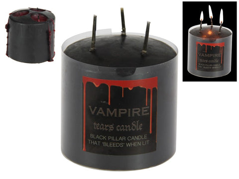 Vampire Tears Black Pillar Candle Bleeds Red Wax 300g Novelty Halloween