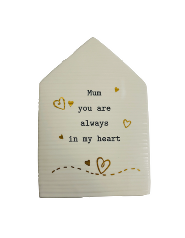 Ceramic House Money Box Mum You Alway In My Heart Home House Deco White 15 cm