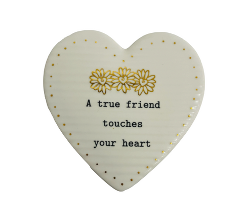 Ceramic Heart Shape Trinket Box True Friend Touches Your Heart in White 7.5 x 4 cm