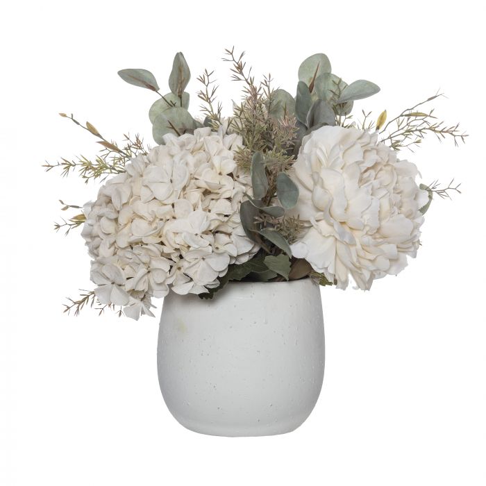 Rogue Artificial Flower Arrangement Peony Garden Mix-Tub Pot in Dusty Ivory White