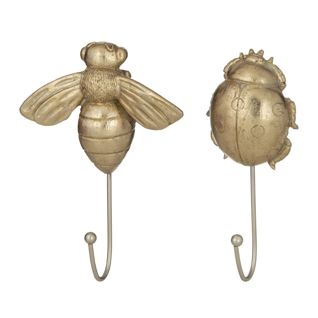 Amalfi Bug Wall Hanger House Home Hook in Gold Ladybug or Bee 2 Choices 10cm