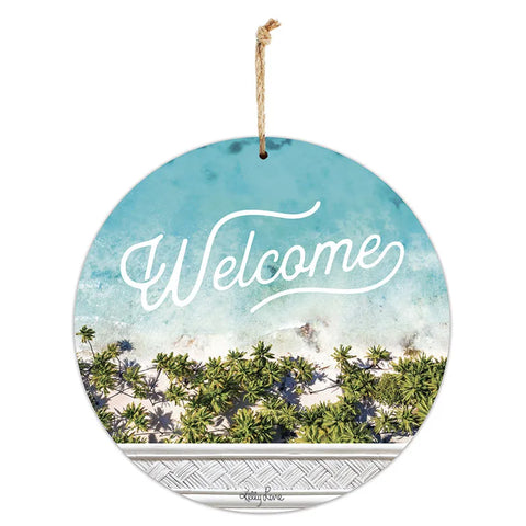 Kelly Lane Bahamas Welcome Hanging Tin Sign Round 30 cm Home House Decor