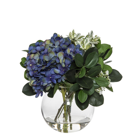 Rogue Fake Artificial Hydrangea Bundle Sphere Vase in Dark Blue 26 cm