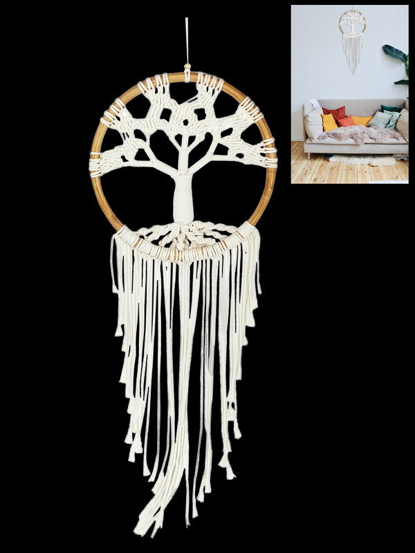 Macrame Tree of Life Wall Art in Cream White Hanging Cotton 31cm L