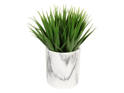 Artificial Plant Grass in Marble Looking Pot Home Decor 21 cm H