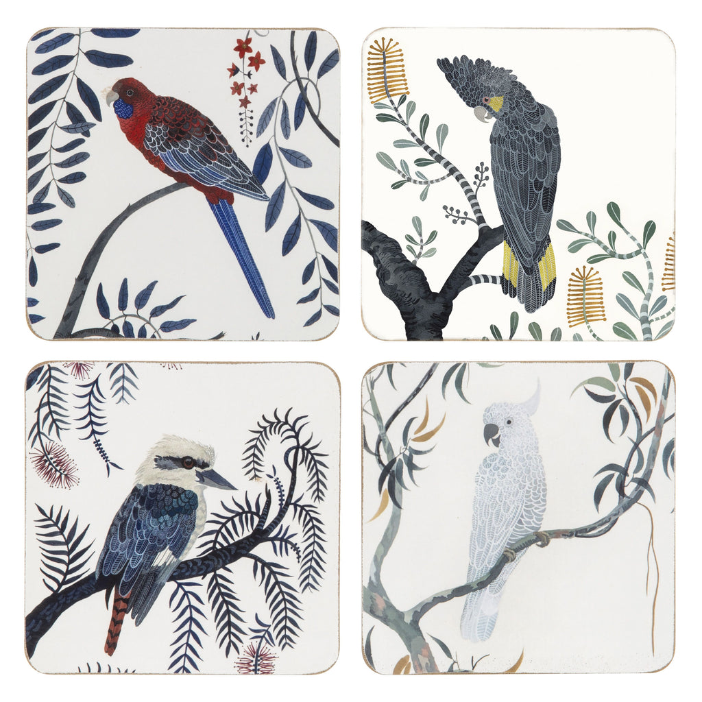 The Australian Collection Birds Hardback Coasters Set of 4 size 10 x 1cm