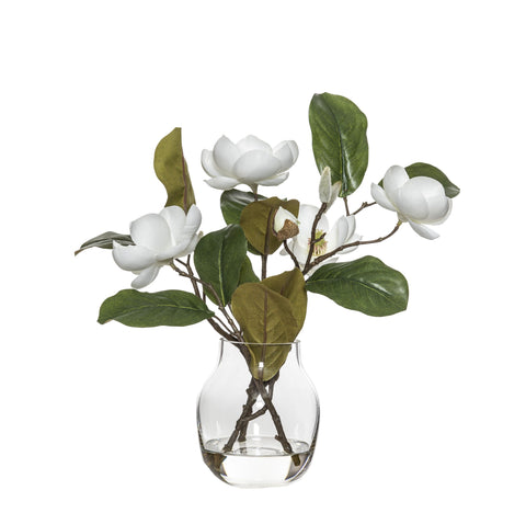 Rogue Artificial Flower Arrangement Magnolia Adina Glass Vase White 34cm