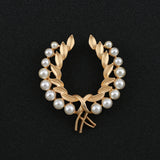 Fashion Jewellery Olive Wreath w Pearl Pin Brooch Badge Metal in Gold 5 cm