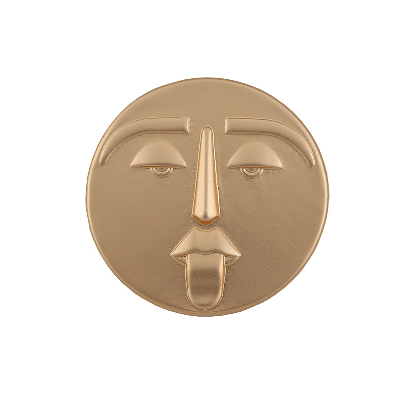 Fashion Jewellery Abstract Simple Face Pin Brooch Badge Metal in Gold 3.8cm