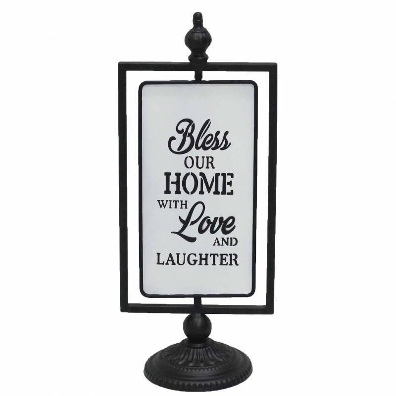 Metal Vintage Sign Bless Our Home w Love Laughter Home House Decor 39cm H