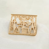 Fashion Jewellery Egypt Fresco Pin Brooch Badge Metal in Gold 4x5 cm