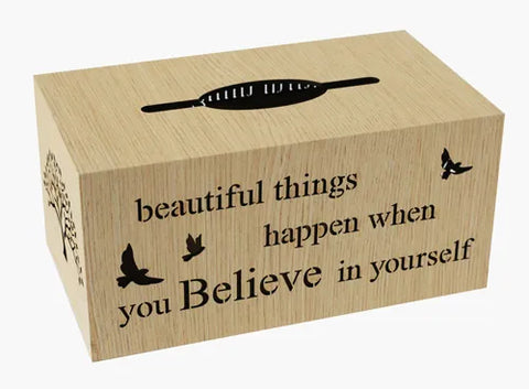 Woodcraft MDF Wood Tissue Box Cover Table Decor 14 x 25 cm - Believe in Yourself