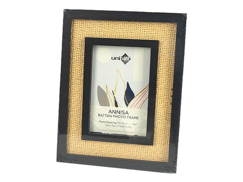 Annisa Rattan Photo Frame Black Cover 10 x 15 cm 4x6" Table Hanging House Decor