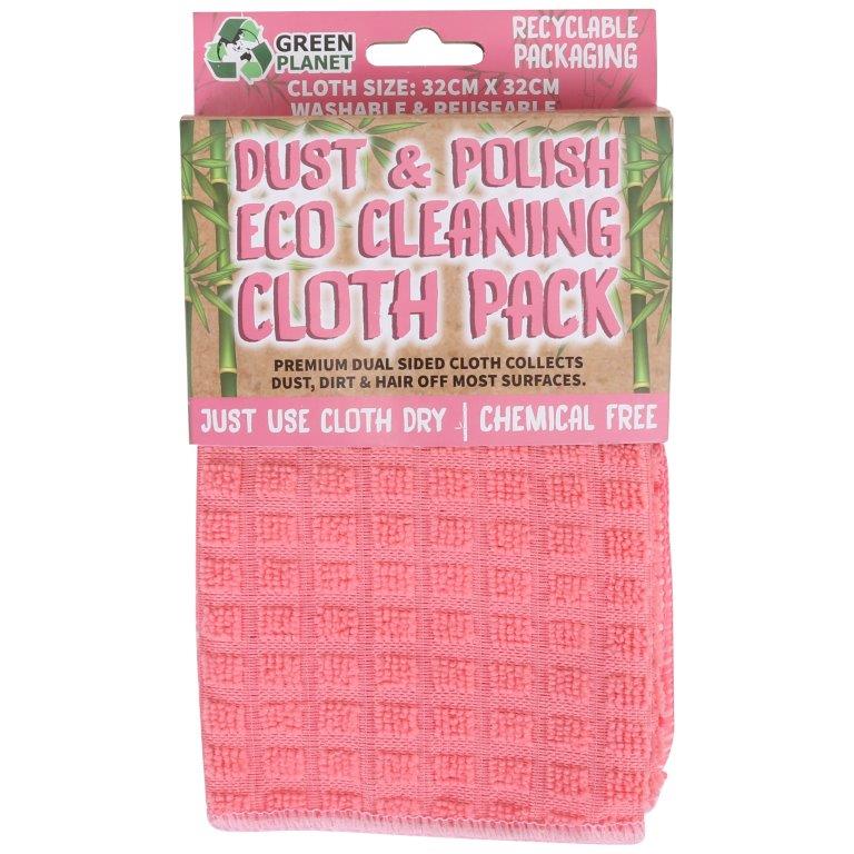 Green Planet Eco Cleaning Cloth Twin Pack for Dust & Polish in Pink 32 x 32 cm