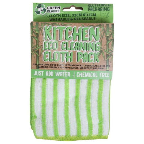 Green Planet Eco Cleaning Cloth Twin Pack for Kitchen in Green 32 x 32 cm