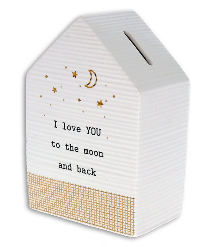 Ceramic House Money Box I love You to the Moon and Back Home House Deco White 15 cm