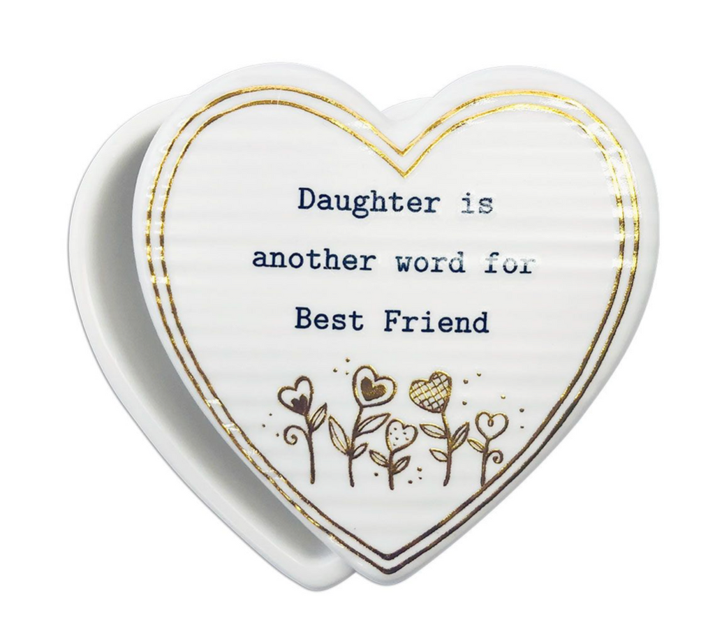 Ceramic Heart Shape Trinket Box Daughter is Best Friend in White 7.5 x 4 cm