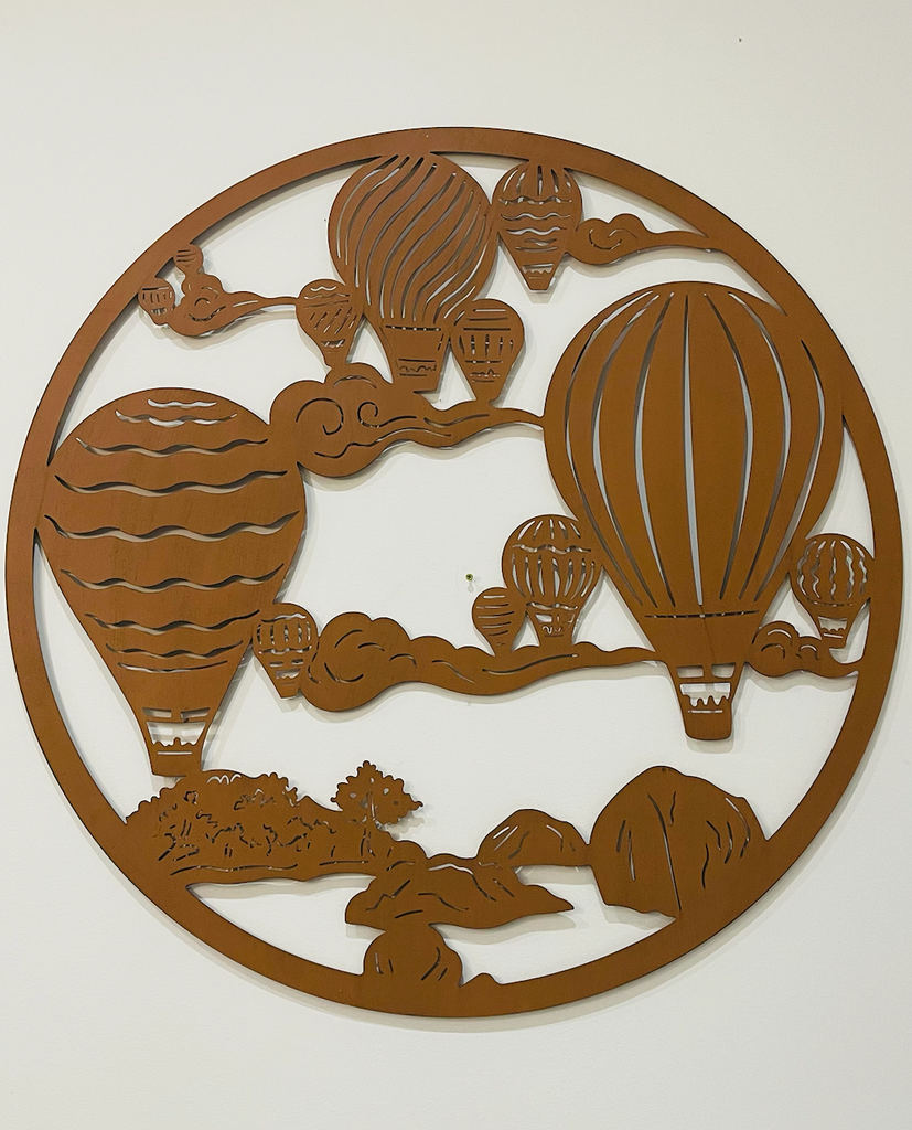 Hot Balloon Round Metal Wall Art Hanging in Rustic Finish Home House Decor 99 cm
