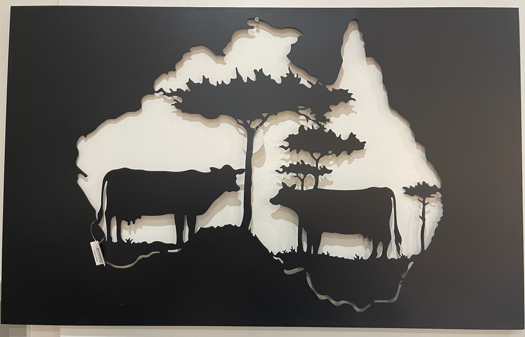 Country Cow Rectangle Metal Wall Art Hanging in Black Home House Decor 100 x62cm