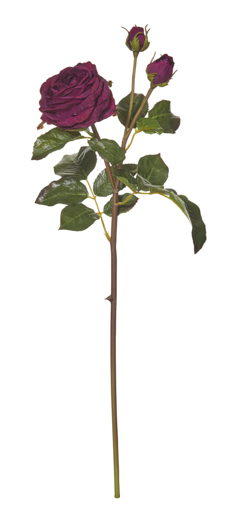 Rogue Fake Artificial Plant Flower Cambridge Rose Stem in Burgundy 55 cm