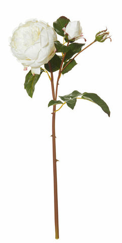Rogue Fake Artificial Flower English Rose Spray in White 56 cm